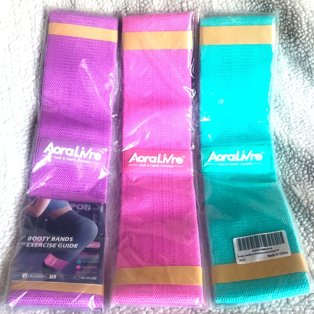 3pk AoraLivre Booty Bands- 3 strength levels band from 10-40lbs